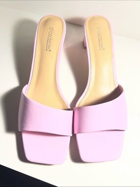 Shoe Dazzle Pastel Pink Square-Toe Slide Mules